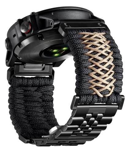 BINLUN Kompatybilny z Garmin Pasek 22 mm 26 mm Paracord 550 Pleciony Stalowy pasek wymienny kompatybilny z Quickfit Kompatybilny z Fenix Kompatybilny z Forerunner Kompatybilny z Approach