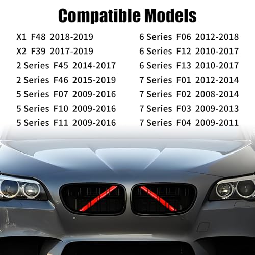 Image of V Brace Wrap Covers Compatible with BMW Grille Inserts StripesWrap | Red Grill Inserts Compatible with BMW 5 Series F10 /6 Series F06 /7 Series F01 /X1 F48 / X2 F39 F13 Accessories