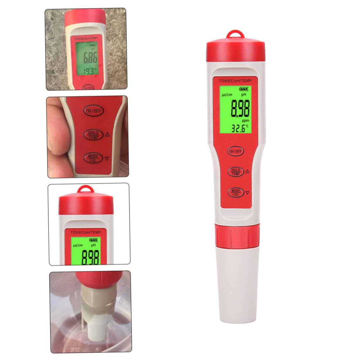 Penna Tester Digitale per Acqua Funzione Atc Misura Ph Ec e Temperatura Display Retroilluminato per Test Acqua Potabile Acquari e Colture Idroponiche