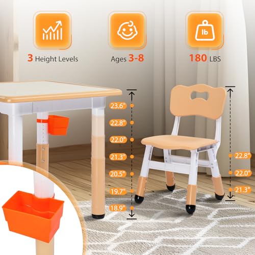 JOYMOR-Height-Adjustable-Kids-Table-and-Chairs-Set-w-2-Pen-Boxes2-Chairs-Included-Activity-Table-and-Chairs-for-Kids-2-5-Suitable-for-Crafts-and-Study-wAnti-Slip-Chair-Legs-Beige JOYMOR Height Adjustable Kids Table and Chairs Set w 2 Pen Boxes2 Chairs Included Activity Table and Chairs for Kids 2 5 Suitable for Crafts and Study wAnti Slip Chair Legs Beige