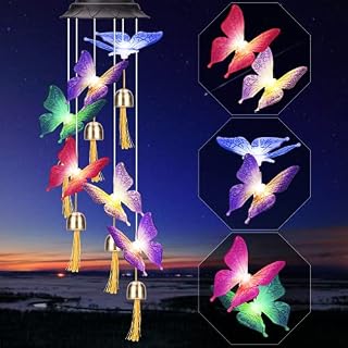 Eurpletyh LED Solar Wind Chimes, Solar Wind Chimes Butterfly Make a Best Birthday Gift for Mom Grandma Wife, Color Changing LED Solar Lights Outdoor Mobile Hanging Decor for Garden Patio Yard Party