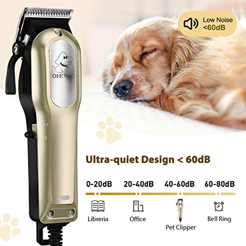OMORC Dog Grooming Kit, Professional High Power Dog Clippers for Thick Heavy Coats Low Noise Heavy Duty Dog Grooming Clippers Pet Clippers Trimmer with 8 Comb Guides Scissors Small & Large Dog Cat Pet