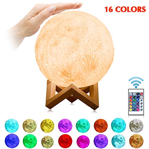 SunTop Lámpara de luna en 3D, 15cm 16 colores Interruptor táctil y control remoto luna lampara, USB Recargable LED Luna Luz Nocturna Lámpara Luz nocturna