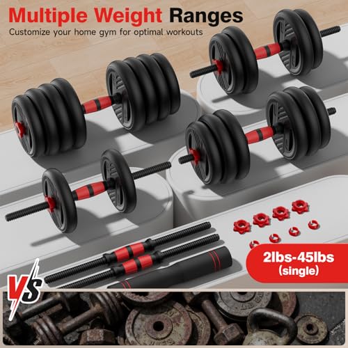 Image of Adjustable Dumbbell Set, 20 /30 /45 /70 /90lbs Free Weight Set With Double Locknut, 5-in-1 Dumbbells Set Includes Barbell, Kettlebells, Push up Stand, Weight Plate, Fitness Exercise for Home Gym Suitable Men /Women