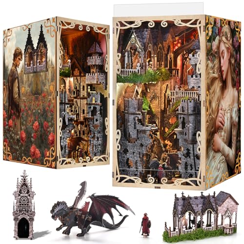MiniCity DIY Book Nook Kit for Adults, 3D Wooden Puzzle Bookend Bookshelf Insert Decor with LED...