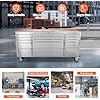 Solid Wood Top Workbench,72 Inch Rolling Tool Chest,Stainless Steel Tool Cabinet with 15 Drawers & Solid Wood Top,Mobile Workbench with Locking Wheels & Power Outlets for Garage Workshop