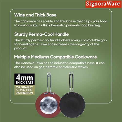 Image of Signoraware Perfecto 3 Coating Non Stick Concave Tawa | Gas & Induction Compatible | Prevent Sticking & Burning | Ideal for Making Roti, Dosa, Paratha, Pancake & Toasting Sandwiches (25cm | Steel)