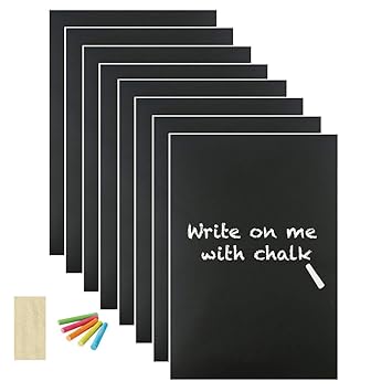 Nourish 8X A4 Blank Chalkboard Wall Sticker Removable with 6 Free Chalks and 1 Duster