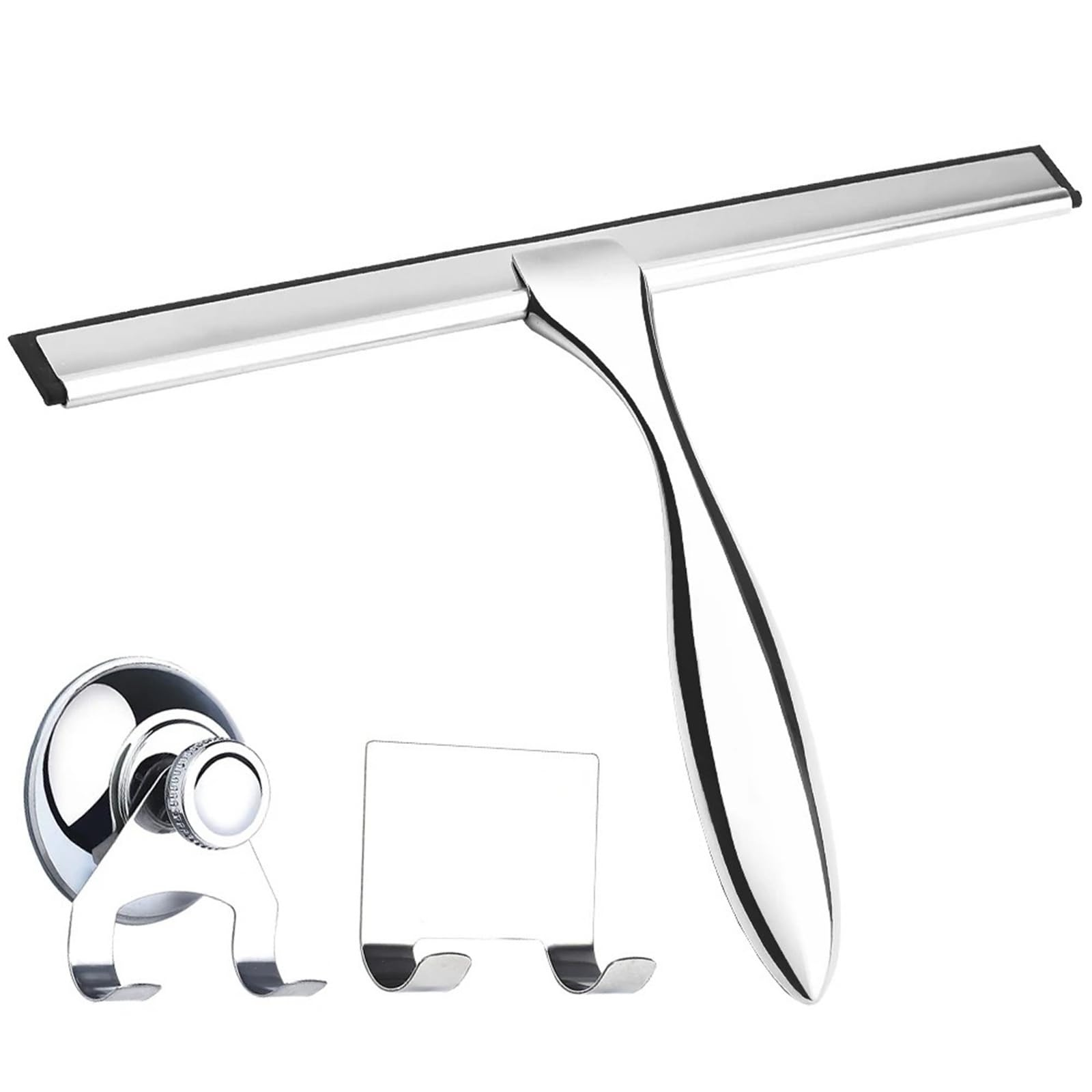Duschabzieher Für Glastüren Edelstahl-Duschabzieher, Silikon-Fensterwischer, Gummikratzer mit Saugnapf, Haken, Türhänger, 10'', 12'', 14'' Zoll(14-2hook)