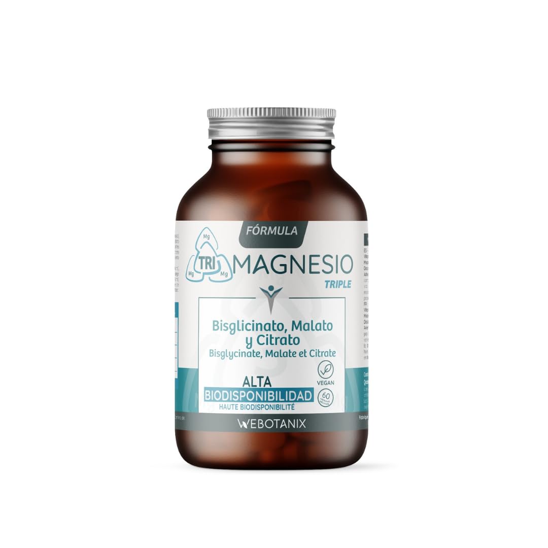 WeBotanix | Formule Triple Magnésium | Bisglycinate, Malate de Magnésium et Citrate de Magnésium avec Vitamine B6 | Énergie, Bien-être et Fonction Musculaire | Végan (120 unité)