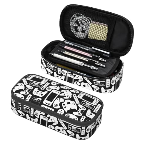 Image of Video Game Gaming Black And White Pencil Case Big Capacity Storage Pencil Pouch Stationery Bags With Zipper Portable Pen Holder Box Organizer For Boys Kids Student College School Office Supplies