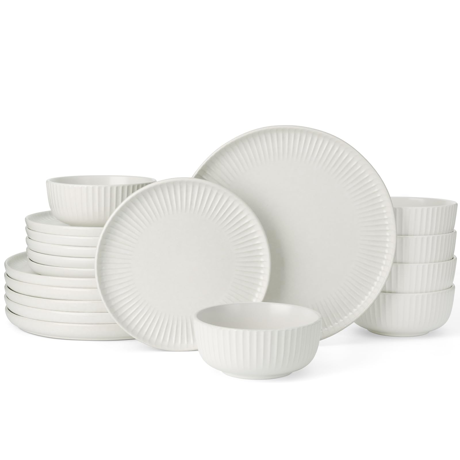 Richmount Starlight Dinner Sets for 4 People, 18 Pieces Reactive Glaze Plates and Bowls Sets, Embossed Stoneware Dinner Sets, Scratch Resistant Dinnerware Set, Dishwasher & Microwave Safe, MatteWhite