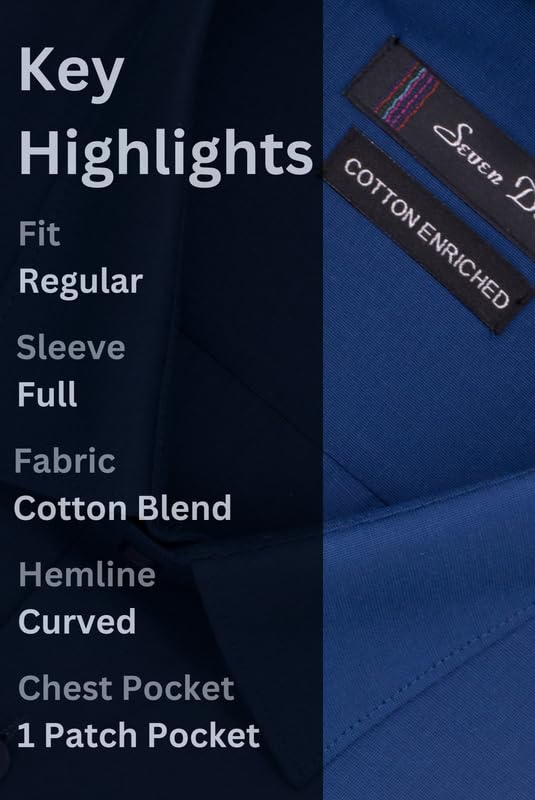 Image of 7-DAYS Men's Premium Formal Shirt - Cotton Blend, Regular Fit, Full Sleeve, with Pocket, Durable & Easy Care - Perfect for Office Wear