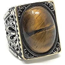 KAR 925K Stamped Sterling Silver Tiger Eye Mens Large Ring I1P