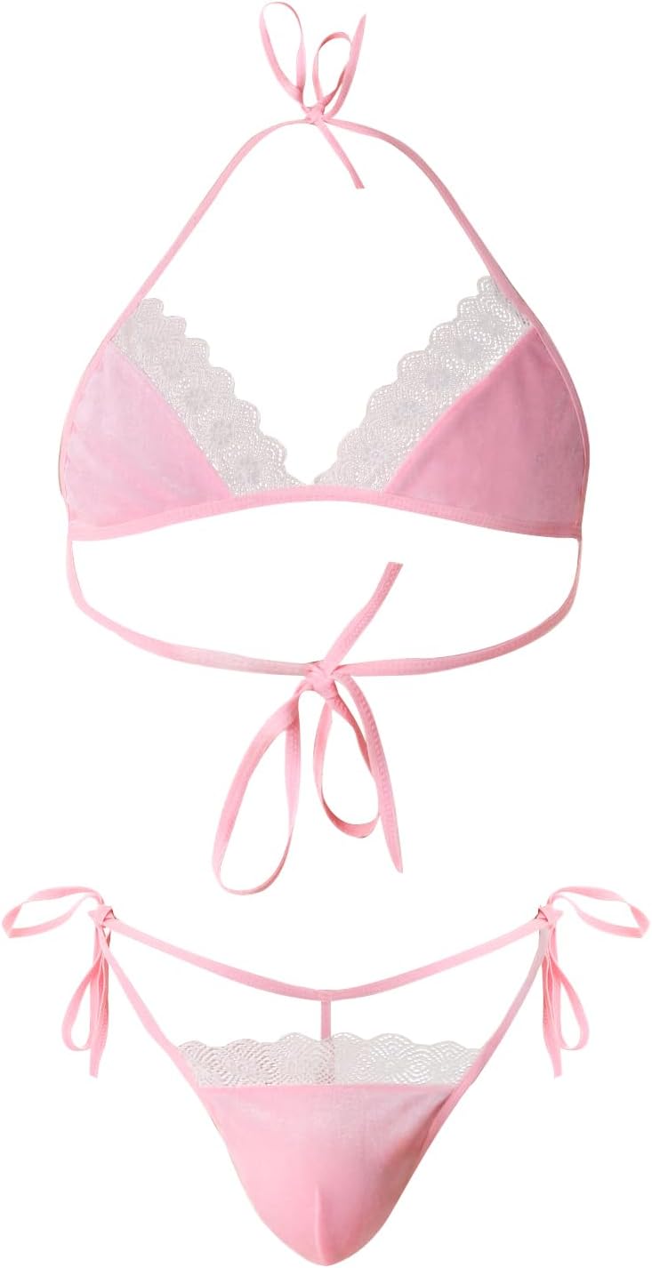 Mens Tank Top 2 Pieces Underwear Sexy Bikini Bra Set