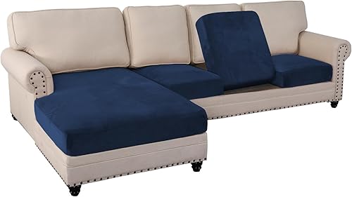 Vista 256 de PrinceDeco Fundas para sofá modular, 4 piezas, fundas de sofá para sofá seccional, fundas de terciopelo separadas para sofá seccional, en forma de L