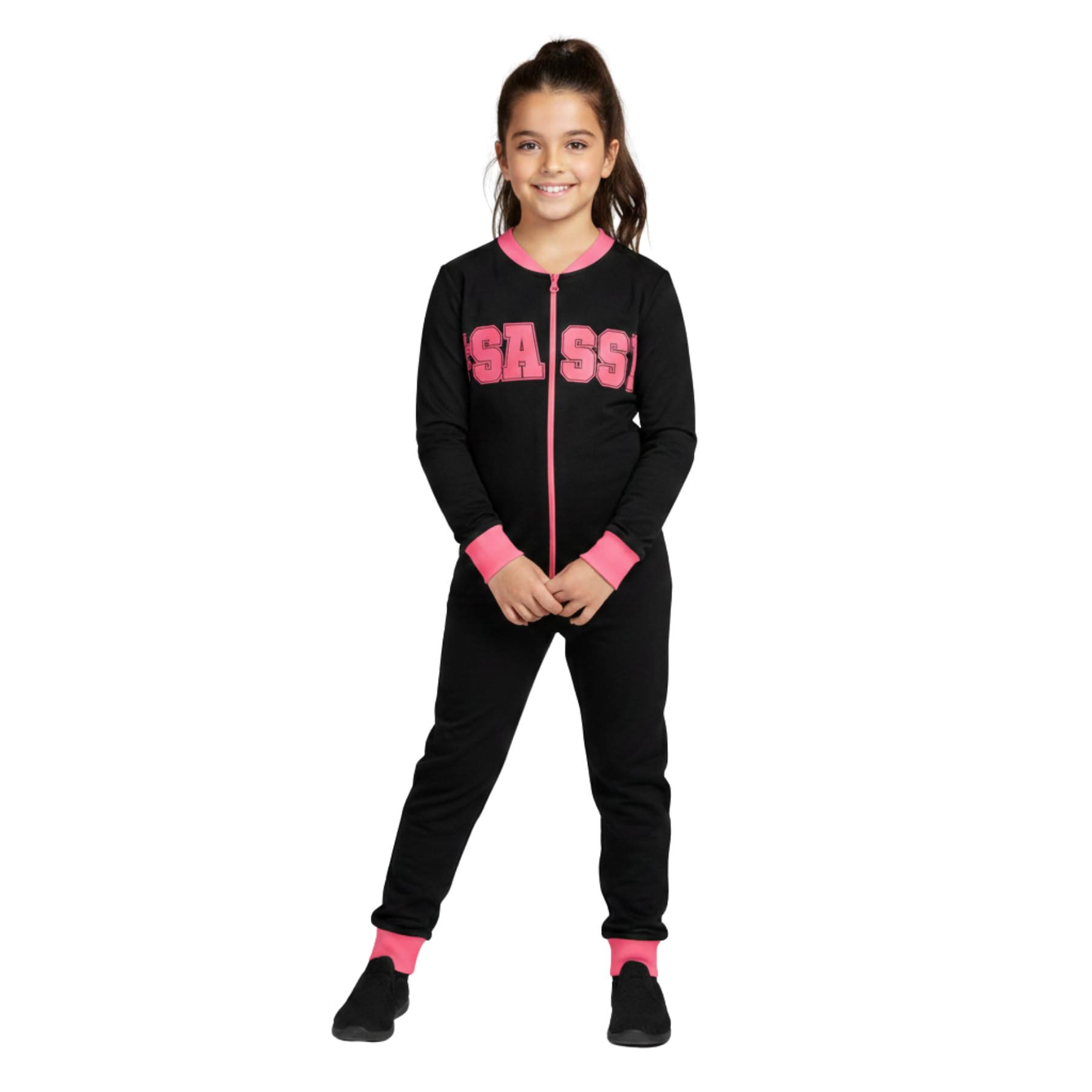 A2z 4 Kids Girls Pink Cotton Onesie Pyjamas #Sassy Print All In One - Cotton Onesie #Sassy N. ._11-12