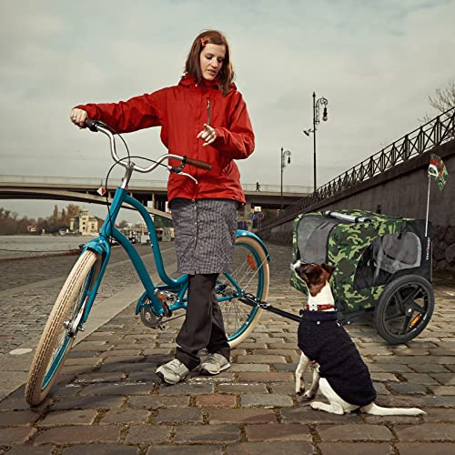 Hundeanhänger für Fahrrad, Fahrradanhänger für Hunde, inkl. Fahne und Gurt, klappbar und leicht im Kofferraum verstaubar, in den Farben: Rot, Sand, Minzgrün, Violettblau, Militärblau, Militärgrün
