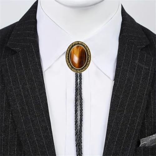 Image of Jeilwiy Bolo Tie for Men Western Cowboy Tie Necklace Gold Bolo Tie Leather Necktie Halloween Tie Accessories for Women