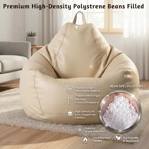 Image of KAM'S LIEU 5XL Bean Bag Combo with Footrest & Cushion | Filled with High Density EPS Beans | Comfortable Sofa for Living Room & Bedroom | 6 Months Warranty, Color- (Cream, 5XL, Classic)
