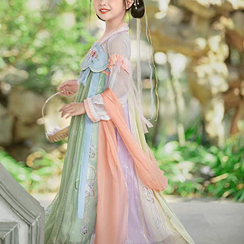 Trajes de desempenho de manga longa estilo chinês, vestidos de princesa de fadas Hanfu para meninas