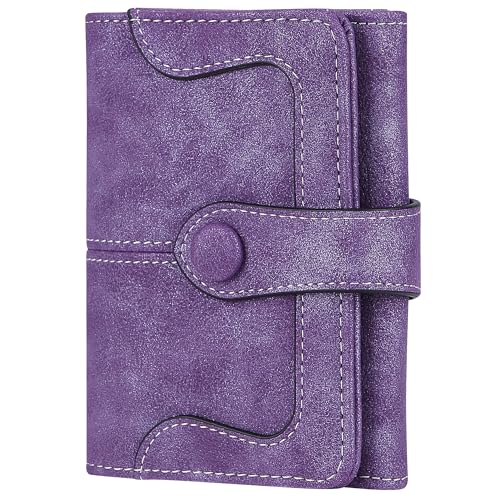 Cynure Womens Leather Bifold Credit Card Wallet Short Compact Wallet with Zipper Pocket purple