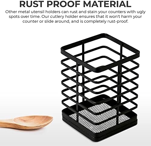 Kitchen Utensil Holder, Cutlery Holder Stand | Metal Wire Utensil Organiser and Drainer - Space Saving Compact Utensil Rack for Metal Spatulas Wooden Spoons and Tongs