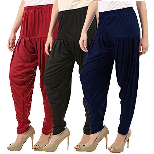 Image of Buy That Trendz Combo Offer (Pack of 3) Cotton Viscose Lycra Dhoti Patiyala Salwar Harem Bottoms Pants for Womens (White, Maroon, Black)
