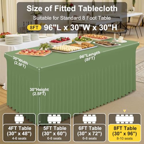 Image of Smiry 2 Pack Spandex Elastic Fitted Table Cloth Skirt for 8FT Table | Stretch Washable Table Cloth, Banquet Table Cover for Wedding, Party, Indoor & Trade Shows, (Sage Green, 96Lx30Wx30H)