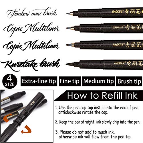 PANDAFLY-Hand-Lettering-Pens-Calligraphy-Brush-Pens-Art-Markers-Black-Ink-Refillable-4-Size6-Pack-for-Beginners-Writing-Sketching-Drawing-Watercolor-Illustration-Scrapbooking