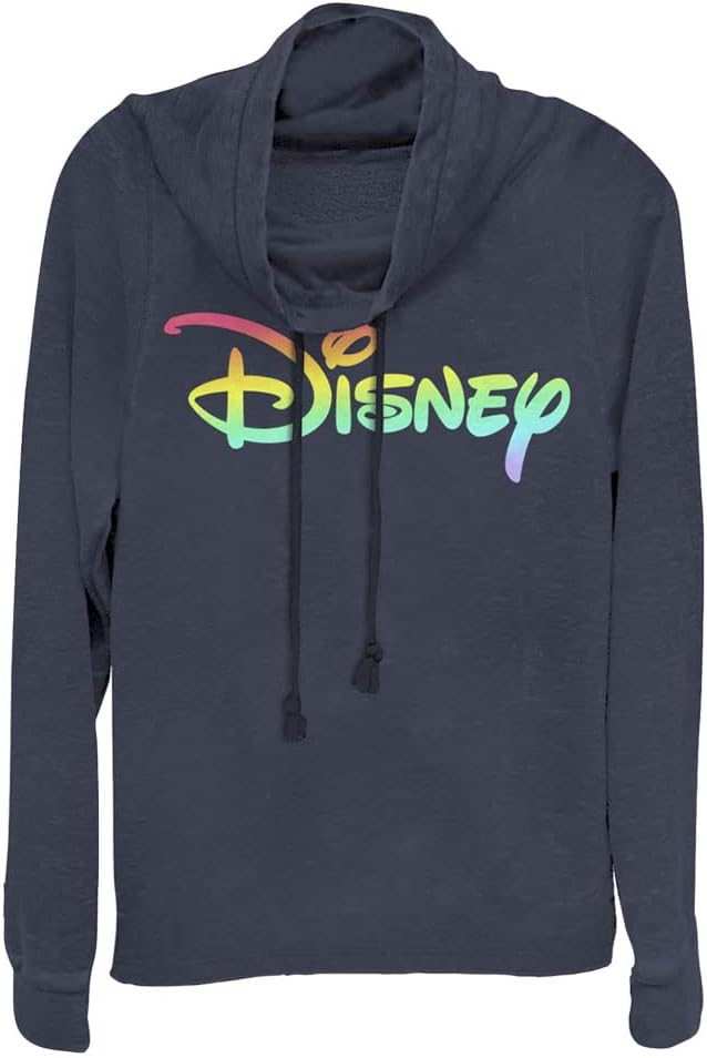Disney Logo Rainbow Fill Women's Cowl Neck Long Sleeve Knit Top