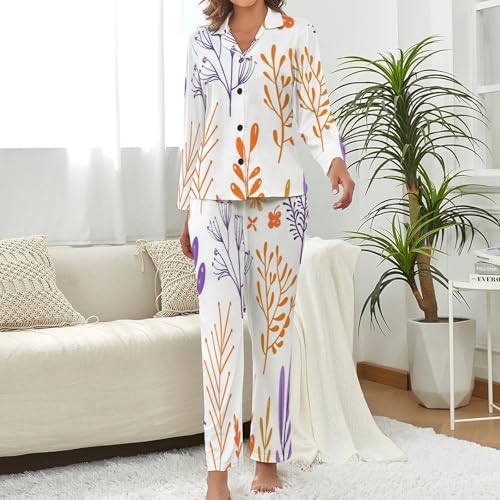 Pyjama pour femme avec motif plantes de dessins animés simples en maille douce