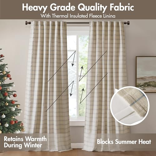 Image of Madison Park Anaheim Cabin Plaid Curtain Window, Thermal Insulated Fleece Lining, Living Room Decor Room Darkening Drape for Bedroom, 1-Single Panel Pack, 50x95, Rod Pocket & Back Tab, Linen Blue