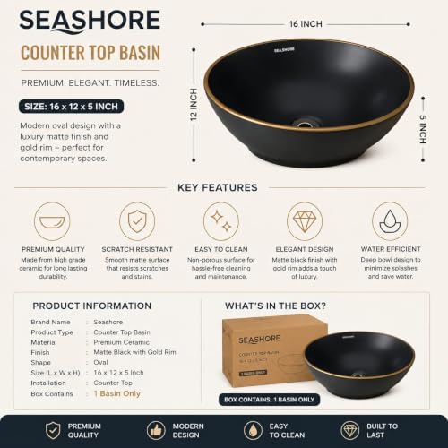 Image of Modern Designer Ceramic Wash Basin, Table Top Vessel Sink for Bathroom, Hotel & Home, Elegant Over Counter Vanity Basin, 16 x 13 x 5.5 Inch