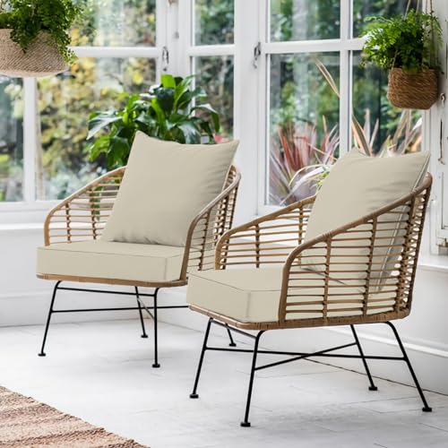 Image of Favoyard Outdoor Patio Seat Cushions Set, 19 x 19 Inch, Waterproof, Beige