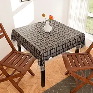 Heart Home Square Table Cover for 4 Seater|PVC Waterproof Square Pattern Tablecloth Indoor & Outdoor|48x48 Inch (Gray)