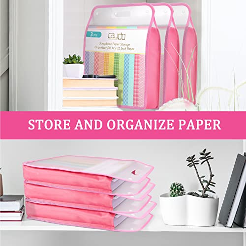 Caydo Scrapbook Paper Storage Organizer, Pink Expanding Paper Folio for 12 x 12 Sheets, Scrapbook Storage with Transparent Portable Handle for Holding Scrapbooking, Vinyl, Cardstock by Caydo - Image 7