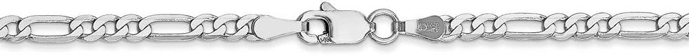 Solid 14k White Gold 2.75mm Flat Figaro Chain Necklace - with Secure Lobster Lock Clasp
