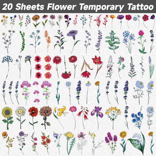 EMOME 80 Styles Watercolor Flower Temporary Tattoo Stickers for Women Girls, Small Long Lasting Temporary Tattoos Adult, Fake Tattoos on Body Art Arm Leg (20 Sheets)