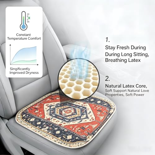 Image of Car Seats cushions, Vintage Ethnic Pattern Breathable Latex Cotton Car Seat Pad, Non Slip Wear Resistant Car Seat Cover Protector for Most Car Truck SUV Sedan, Comfort Cooling Seat for Long Driving