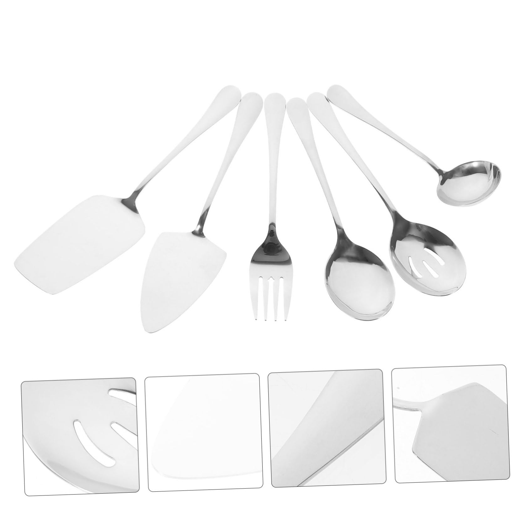PLAFOPE Ensemble D'ustensiles à Servir en Acier Inoxydable 6 Pièces, Couverts Élégants Argentés, Adaptés pour Buffet et Réception, Résistants Lave-vaisselle