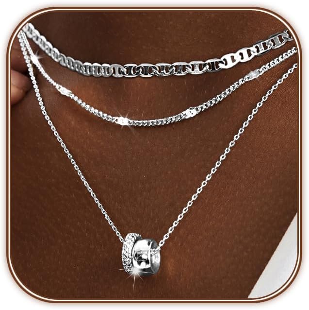 OGD Layered CZ Rondelle Pendant Necklaces for Women, 14K Gold Plated Trendy Mariner Chain Dainty Circle Rondelle Pendant Choker Necklace for Women Two-Toned Cubic Zirconia Gold Necklace - Image 2