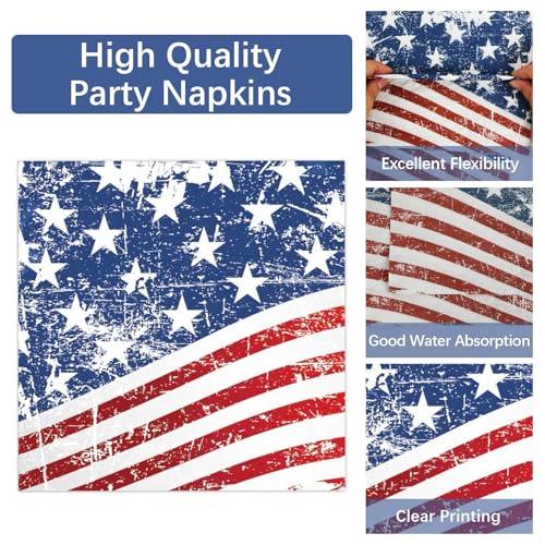 Image of Qyeahkj 100 Pcs 4th of July Party Plates and Napkins Tableware Set American Flag Birthday Party Dinnerware Supplies Patriotic Favors Independence Memorial Day Decorations for Serve 25