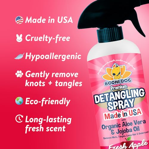 Bodhi Dog Detangling Spray - Fur & Hair Detangler Spray for Dogs & Cats - Easily Removes Mats, Tangles & Knots - Pet Grooming Essentials - Made in USA - Fresh Apple (17 Fl Oz)