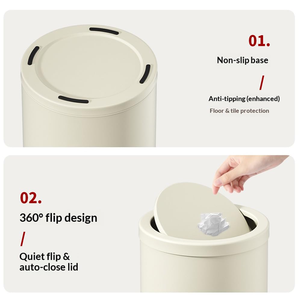 15L/4GAL Modern Trash Can,Bathroom Garbage Can with FILP Lid,Off White,Small Trash Bin for Bathroom,Bedroom,Living Room,Office,Laundry,Hotel,Bank (4GAL-Off White)