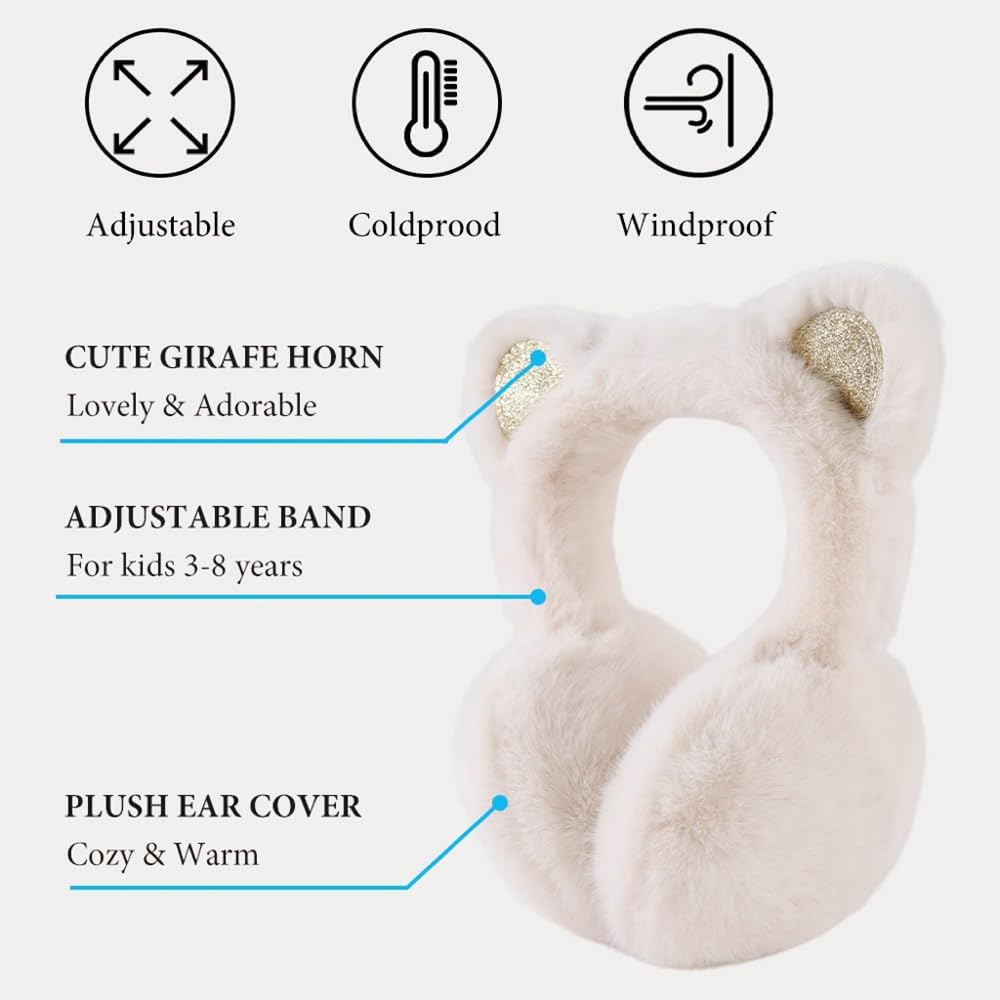Peecabe Winter Kids Earmuffs Warm Girl Ear Muffs For Toddler Kid Children Earmuff with Cat Ears Girls Ear Warmer (Beige) - Image 2