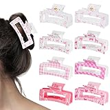 PANTIDE 8Pcs Coquette Pink Bow Hair Claw Clips for Women Girls - Cute Bow Preppy Trendy Rectangle Nonslip Hair Clips, Thin Thick Short Long Curly Accessories, Birthday Bachelorette Wedding Gift