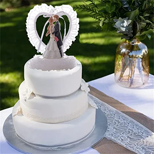 5.5'' Bride Groom Wedding Cake Toppers,Resin Romantic Couple Cake Topper Ornaments Figurines, Lace Heart Wedding Toppers For Decorating Engagement Wedding Anniversary Holiday Party Dessert Cake #TOP3
