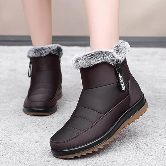 Women's Winter Waterproof Warm Cotton Boots, Womens Fur Lined Slip on Orthopedic Ankle Boots with Side Zipper, Waterproof Anti-slip Outdoor Snow Shoes - Image 2