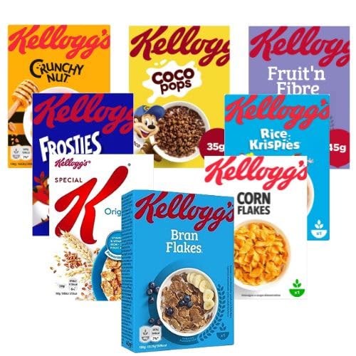 Kelloggs Breakfast Meal Pick N Mix - Choose From 7+ Flavours | Fruit'n Fibre, Special K, Frosties, Crunchy Nut | 8 Portions of Each - Perfect Breakfast Gift Set for Meal Lovers